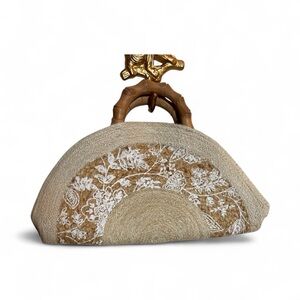 Elegant Beige Handbag with Bamboo Handle